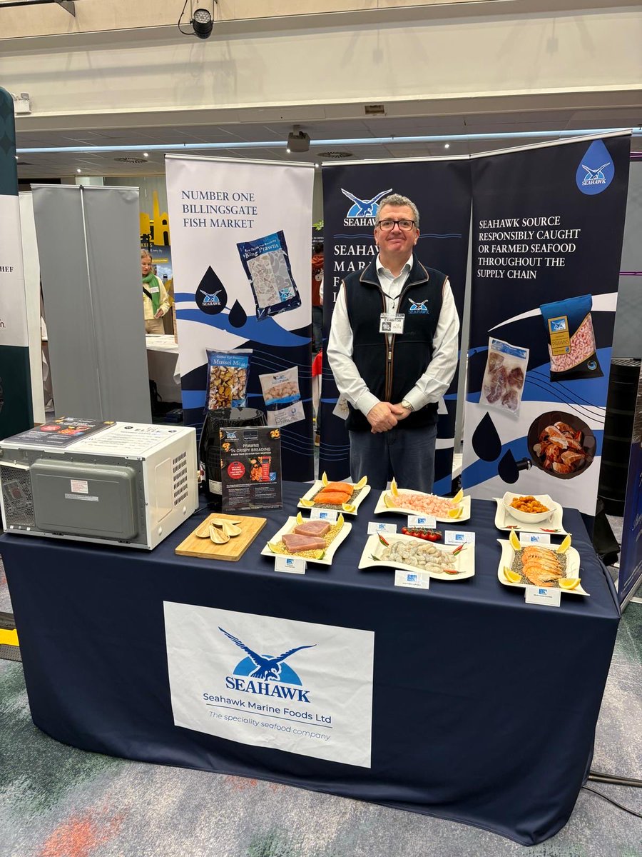 Great day at the @elitefinefoods trade show, this week.

James talking all things seafood and showcasing the Seahawk Marine Foods range.