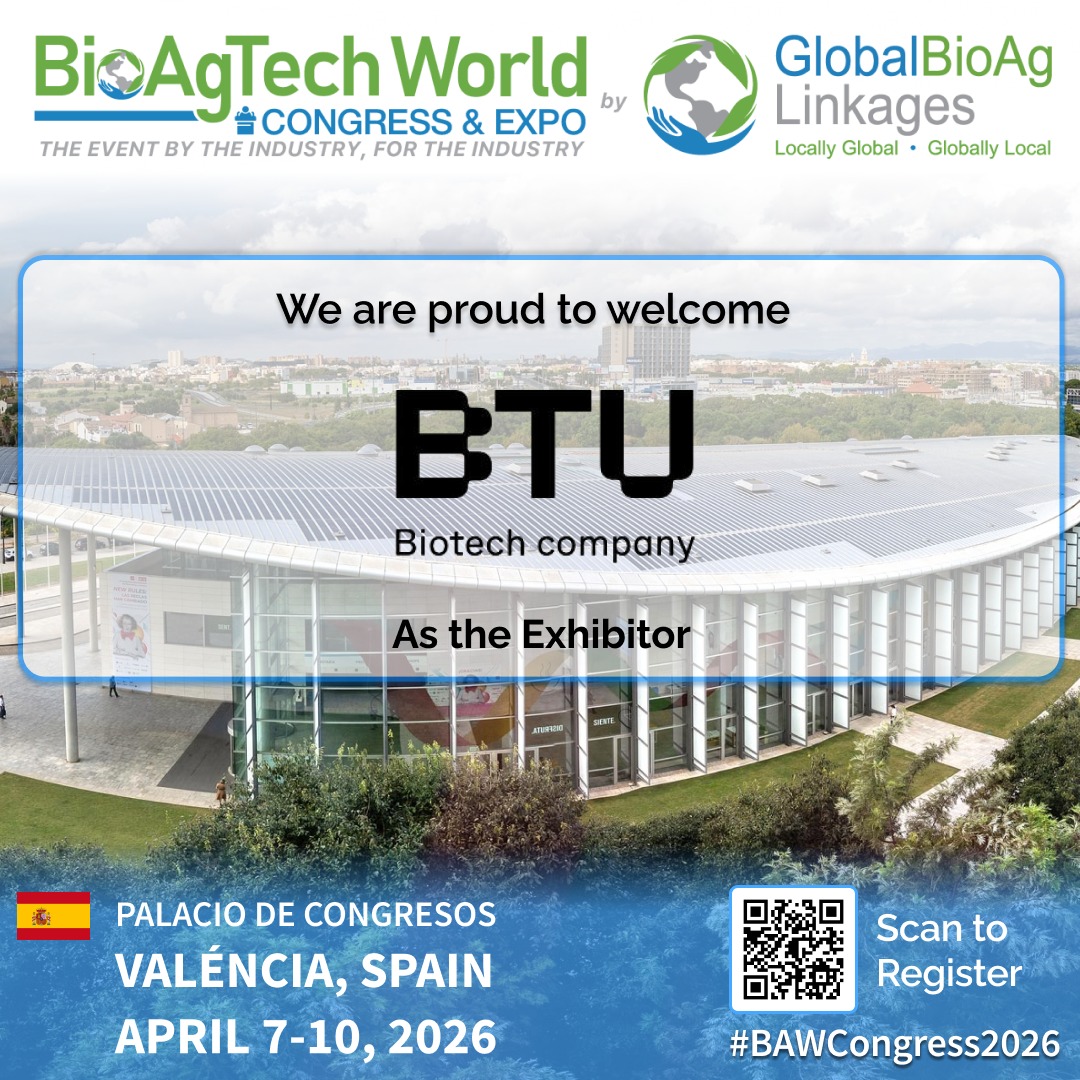 Bioaglinkages's tweet photo. BTU Biotech Company is officially joining the lineup for the BioAgTech World Congress &amp; Expo 2026.

Location: Palacio de Congresos, València, Spain 🇪🇸

Dates: April 7-10, 2026

Action: Scan the QR code in the image to register today! https://t.co/Dlu9Ai8T6s