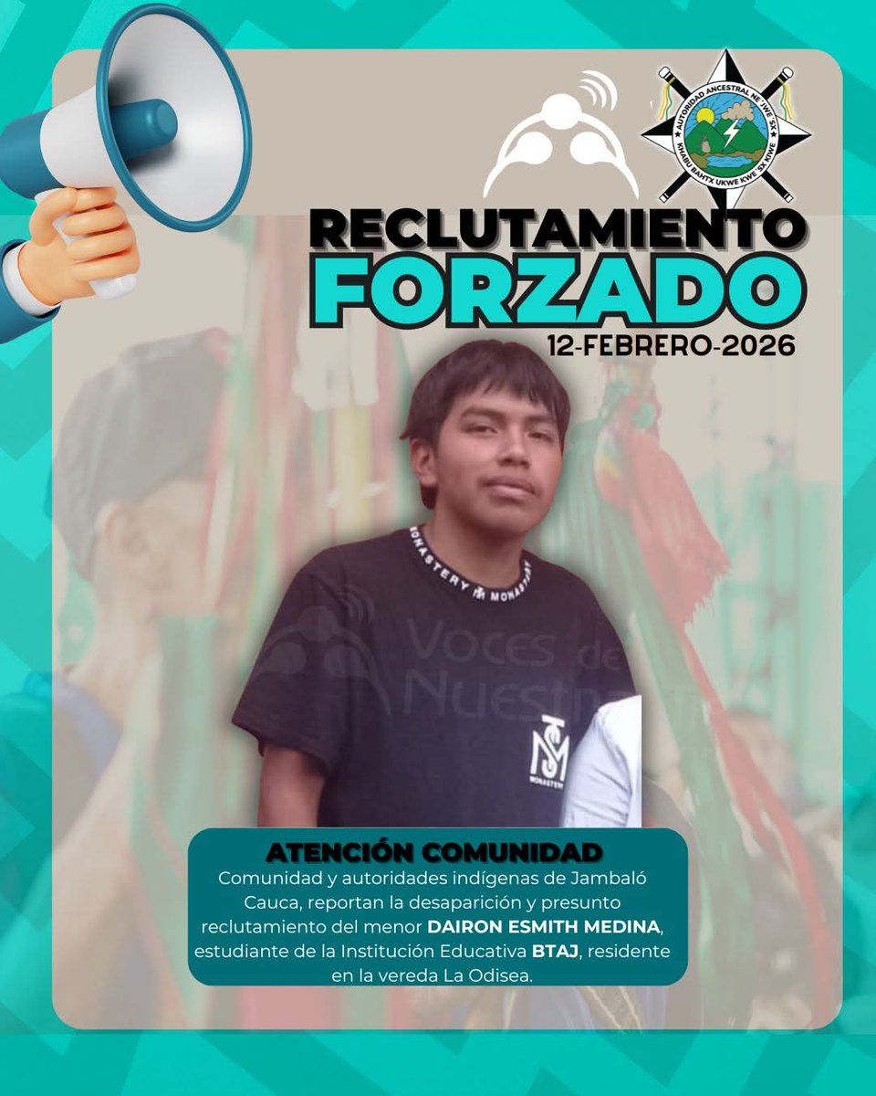 En norte del #Cauca, ante el reclutamiento de un niño el día de las #ManosRojas comunidad dió con su paradero lo rescato y capturó al responsable, hay llamado a asamblea de justicia urgente. Y en el sur del Cauca, se busca a Mujer sabedora ancestral desaparecida hace ya dos días.