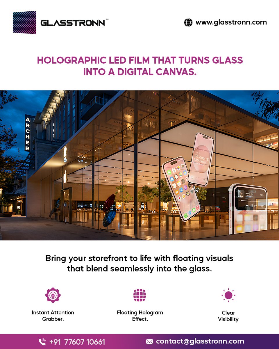 glasstronn's tweet photo. Transform glass storefronts with holographic LED film. Create transparent digital displays, immersive branding, and futuristic retail experiences effortlessly.
#holographicscreen #transparentled #windowdisplay #digitalstorefront #switchableglass #glasstronn #smartglass https://t.co/6TnIlyhSoj