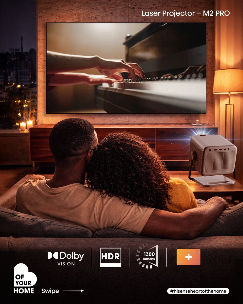 HisenseSA's tweet image. Valentine’s movie night upgrade? 💘🎬

The Hisense Laser Projector M2 Pro = Dolby Vision brilliance + HDR clarity + portable cinema vibes.

⭐️⭐️⭐️⭐️⭐️ Customers call it “an absolute gem.”

Big screen love hits different. bit.ly/45QJ5IO

#HisenseSA #HomeCinema