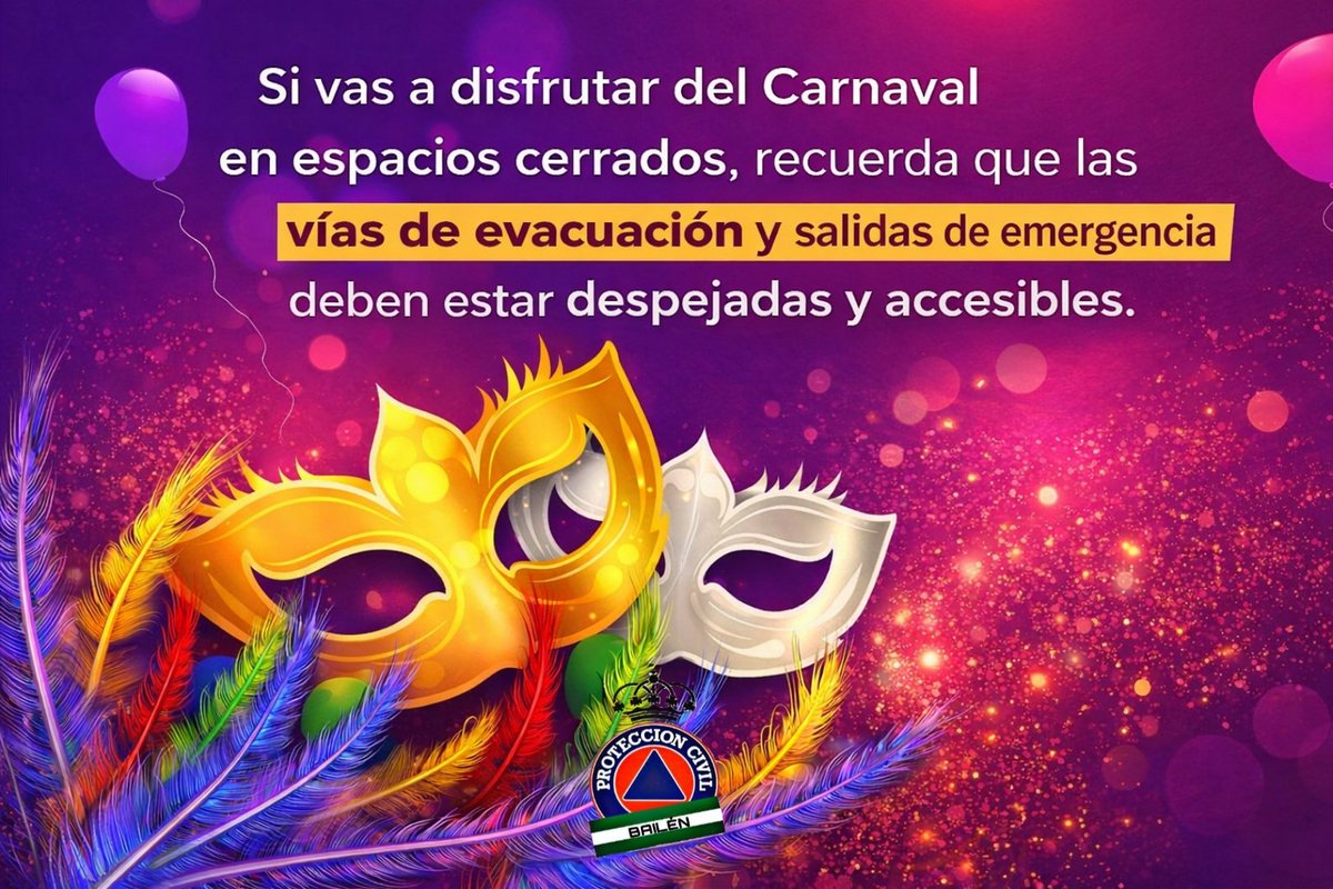 PCivilBailen's tweet image. 🥳🎭 Si vas a disfrutar del Carnaval en espacios cerrados, recuerda que las vías de evacuación y salidas de emergencia deben estar despejadas y accesibles.

#consejos #prevención #ProtecciónCivil