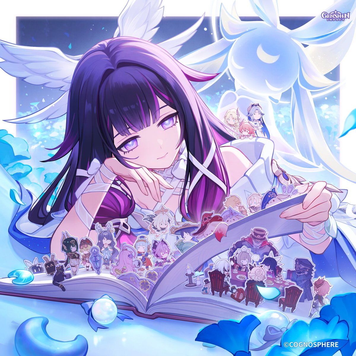 #GenshinImpact #Columbina 
This is a pop-up storybook the kuuhenki gave me. It's filled with the stories I usually tell them.
In the past, the Fatui would host regular tea parties. The aroma of coffee and pastries always brought a sense of comfort...
And on Moon-Prayer Night, as