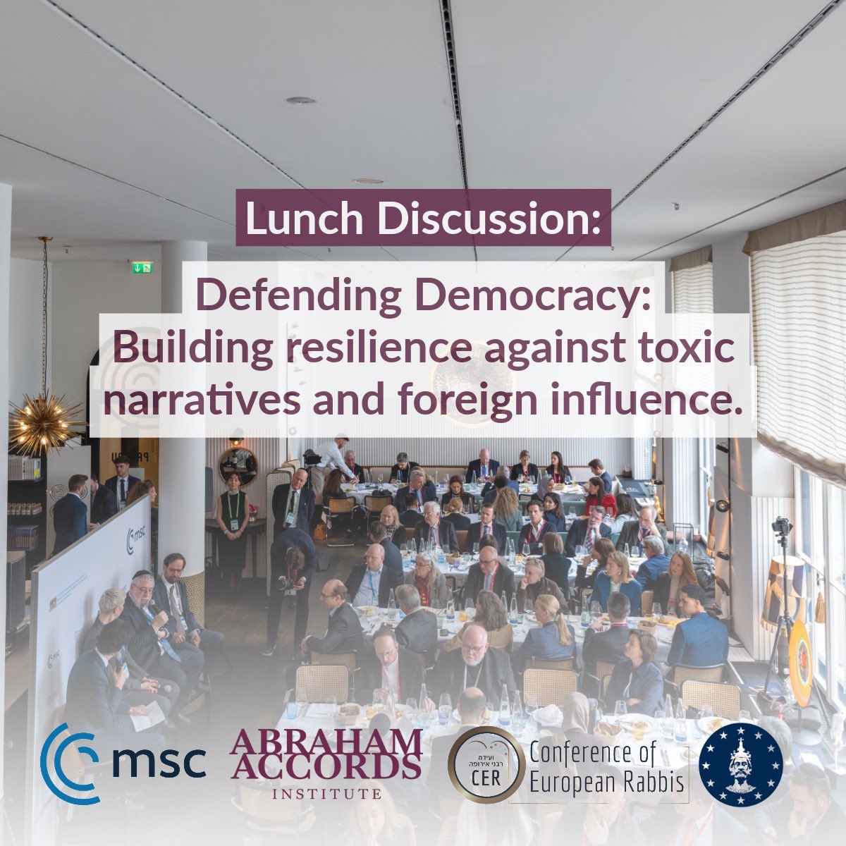 During our Lunch Debate at #MSC2026 with <a href="/europeanrabbis/">Conference of European Rabbis</a> and <a href="/karlspreis_ac/">Karlspreis</a>, Chief Rabbi Goldschmidt <a href="/ChiefRabbiPG/">Chief Rabbi Pinchas Goldschmidt</a>, H.E. Dr Ali Rashid Al Nuaimi <a href="/Dralnoaimi/">د. علي النعيمي Dr. Ali Alnuaimi</a>, and Maria #Kalesnikava discussed strategies to build resilience against destructive ideologies and foreign influence.