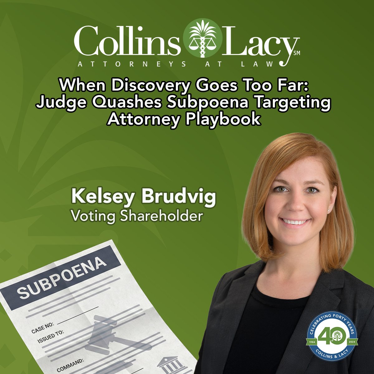 A recent South Carolina circuit court ruling reaffirmed the strength of the attorney work product doctrine—quashing a subpoena that targeted focus group materials and litigation strategy.

Read more in the latest blog post from Kelsey Brudvig: tinyurl.com/kju78rwa