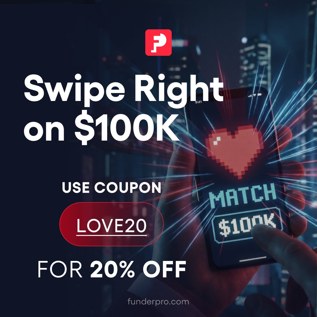 Opportunities don’t wait — neither should traders.

This Valentine’s season, skip the small talk and swipe right on real capital 💸
Trade up to $100K, follow your plan, and let profits do the talking.

🔥 20% OFF for a limited time
🎟️ Use code: LOVE20
⏰ Friday 13th – Monday 16th