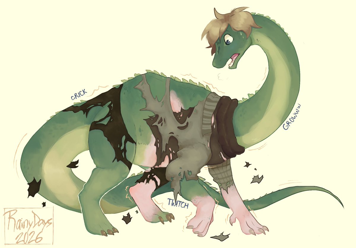 curseddragonldy's tweet image. A brontosaurus tf piece for wayward-taco.bsky.social! 

~~~

#transfur #TFEveryday