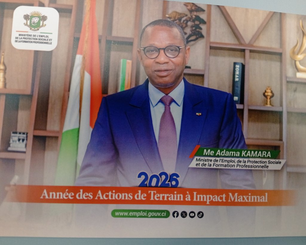 " Avec la Formation Professionnelle qui constitue à présent le 4e axe central de notre action collective, nous poursuivons les réformes avec méthode, humanité tout en gardant à l'esprit le sens de la solidarité nationale", <a href="/MeAdamaKamara/">Maître Adama Kamara</a> <a href="/mepsCI/">Ministère Emploi et Protection Sociale CI</a> <a href="/HermineCosse/">Hermine COSSE KODJA</a> #Voeux2026