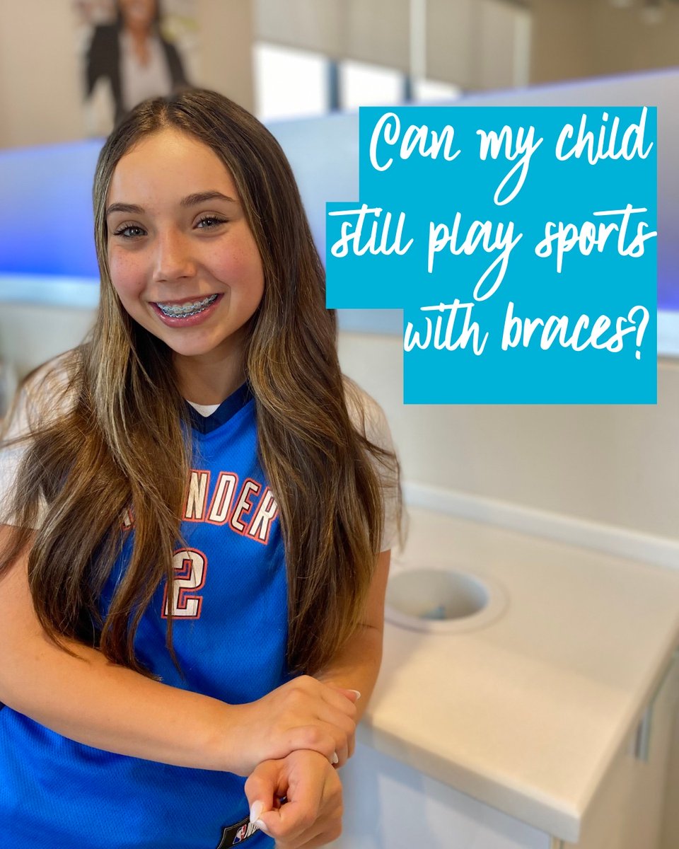 Can my child still play sports with braces? Absolutely! Just add a mouthguard, and they’re game ready! 🏀 
#orthodonticassociates #okc #edmondok #mustangok