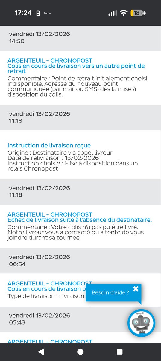 Bonjour <a href="/Chronopost/">Chronopost</a> est-ce normal d'appeler et ne pas venir livrer? J'ai pas répondu j'étais en réunion votre livreur a considéré que j'étais absente alors que j'avais bien dit dans le message que j'étais en télétravail toute la journée. Ils savaient lire? Et sonner a la porte?