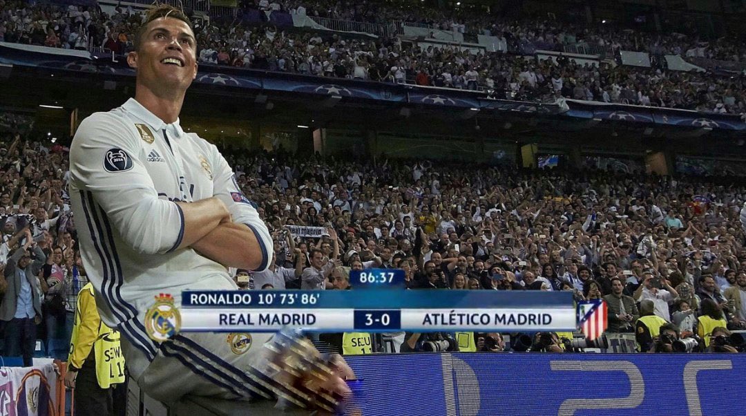 Only 4 players have ever managed to score a hat-trick against Diego Simeone's Atlético Madrid:

🇵🇹 Cristiano Ronaldo
🇵🇹 Cristiano Ronaldo
🇵🇹 Cristiano Ronaldo
🇵🇹 Cristiano Ronaldo