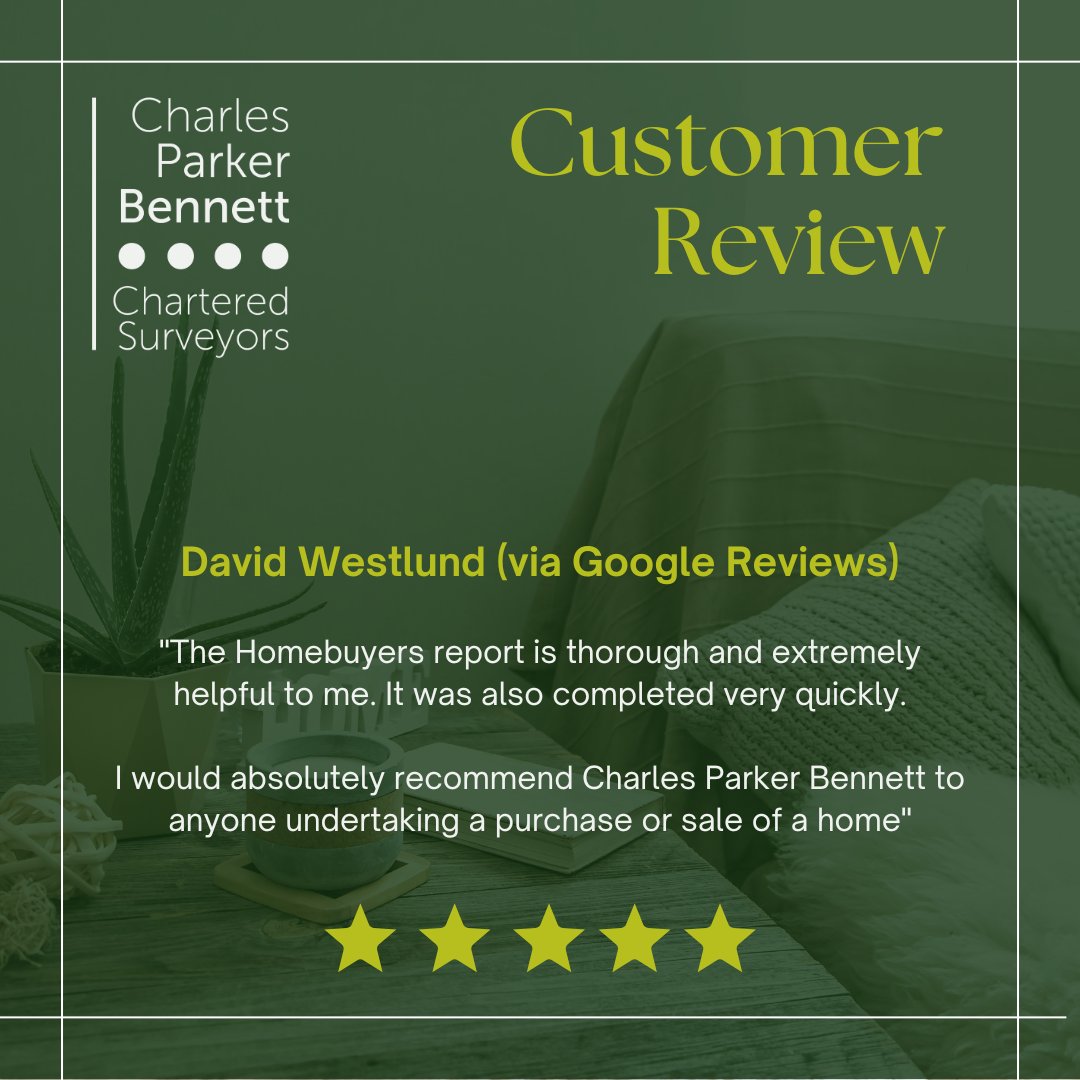 What a lovely end to the week!

We're absolutely delighted to receive this fantastic review from David. Thank you for your kind words &amp; for trusting us with your homebuyers report – feedback like this makes what we do so rewarding!

#HomebuyersReport #ClientSatisfaction #CPB
