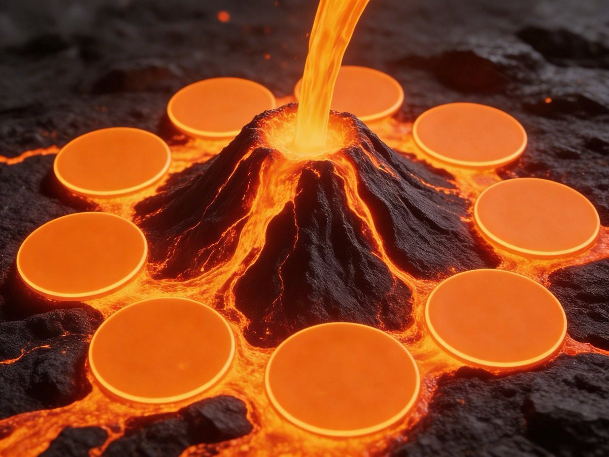 The eruption is happening.   You can’t hold $Coin back any longer.   If the community buys up supply, and the coin itself is programmed to use fees as buybacks and add to LP, what do you think is gonna happen?   

100m coded because it’s a coin and we buy coins.