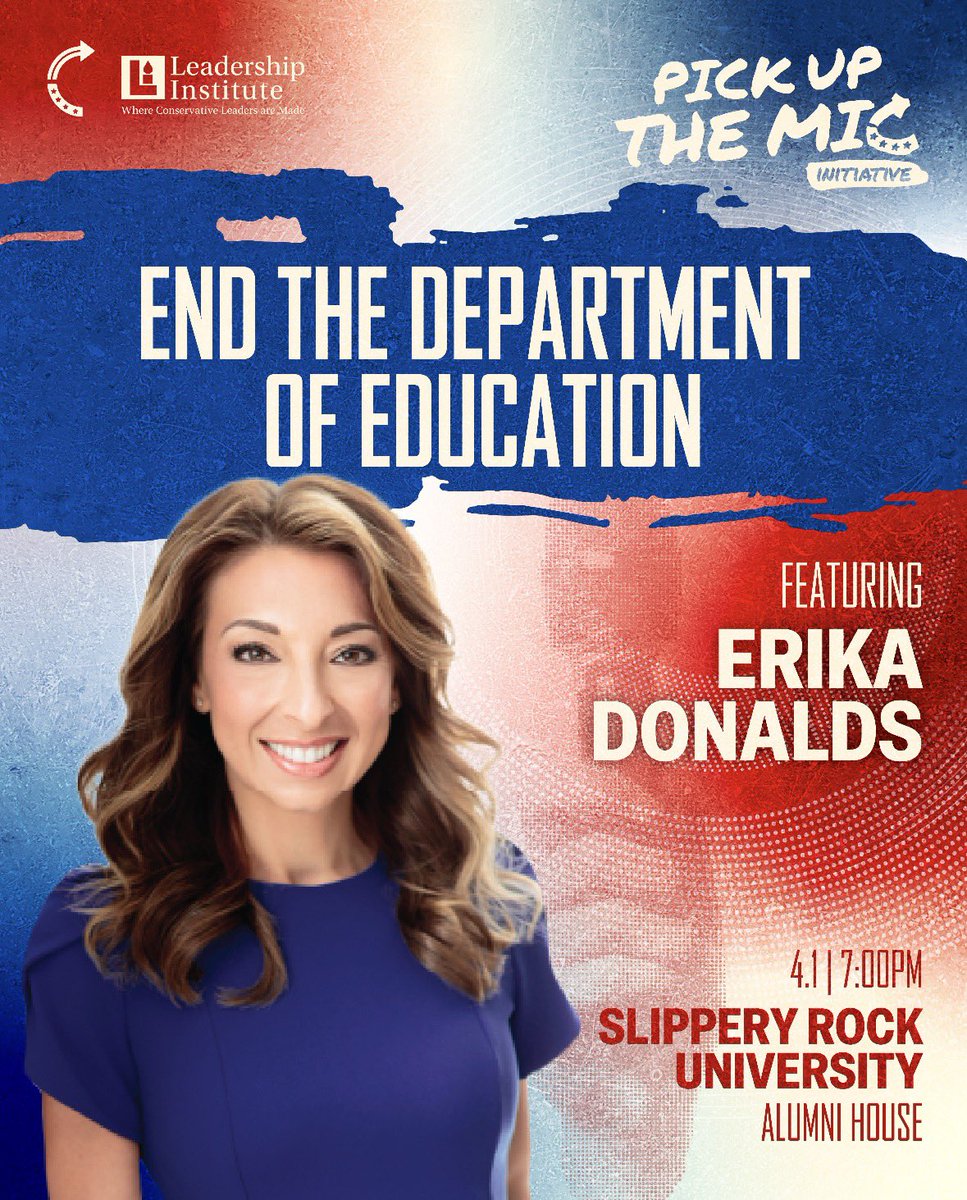 The TPUSA @ SRU chapter is proud to welcome Erika Donalds for a powerful conversation on the future of education in America on April 1st at 7 PM!! Tickets are available at sru.universitytickets.com/w/event.aspx?i…