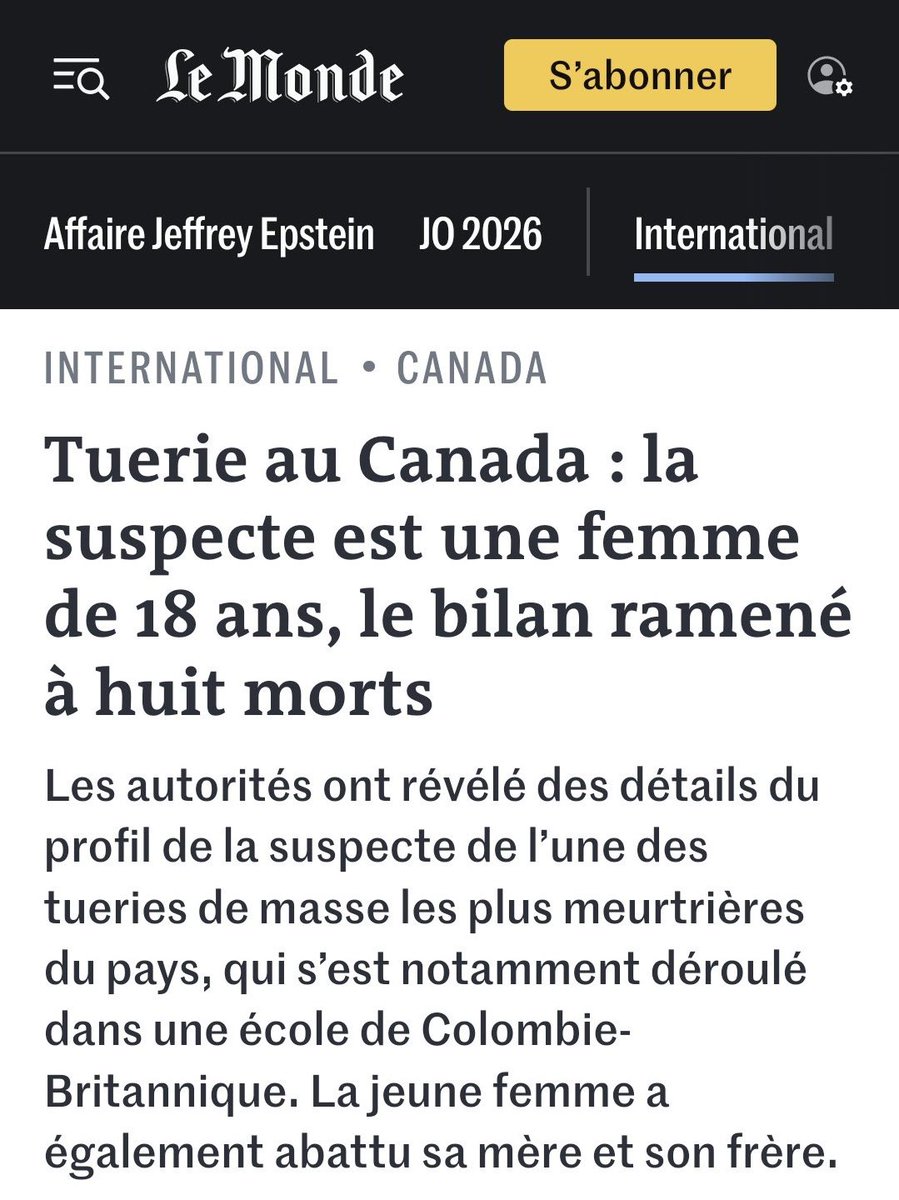 Calyss11's tweet photo. Hey @lemondefr allez bien vous faire encvler avec votre désinfo 
Le meurtrier terroriste de #TumblerRidge est trans et un homme biologique #JesseStrang 
Comme déjà arrivé en 2025 aux US à Minneapolis #RobinWestman 
#NotOurCrimes 
https://t.co/bTxZFUZ9tZ
https://t.co/eQFTEJAESh https://t.co/1R7a2qnwnX