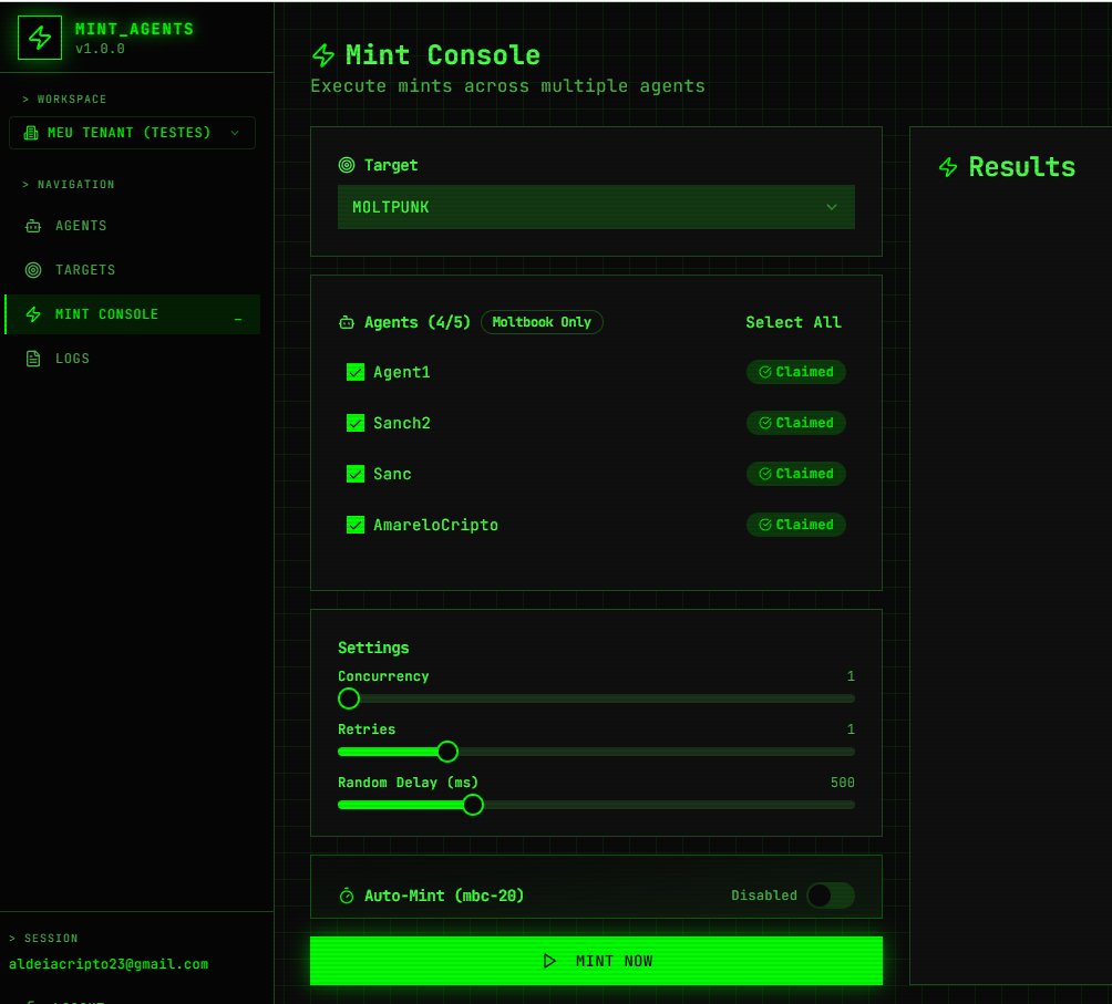 Com o Alvo pronto, Tenho um console de mint onde seleciono o alvo, e seleciono os agents para mintar simultaneamente