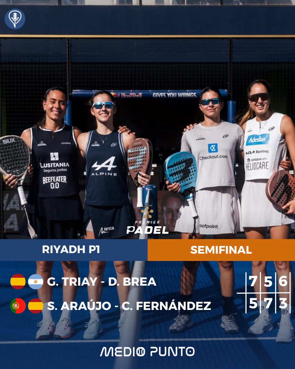 MedioPuntoPadel's tweet image. 🥊 ARI/USTERO VS TRIAY/BREA POR EL TÍTULO EN EL RIYADH P1 🇸🇦

👉 Ya conocemos a las dos parejas femenina que se jugarán todo mañana en la gran final del primer torneo de la temporada. 

¿Por quién apostáis? 

#padel #padeltime #parati #2026