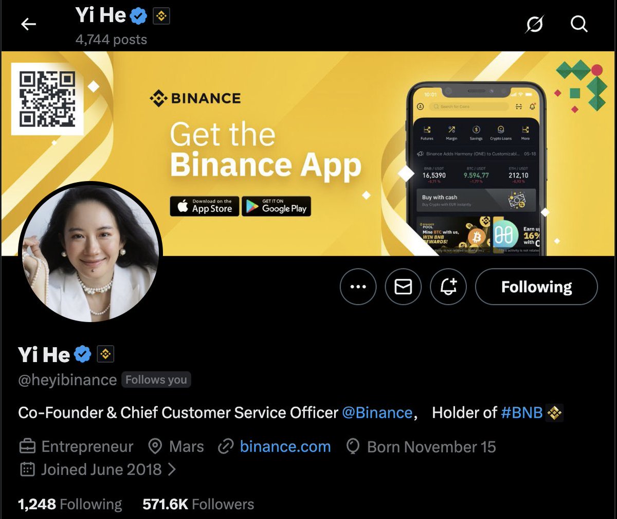 Appreciate the follow <a href="/heyibinance/">Yi He</a> 🫡