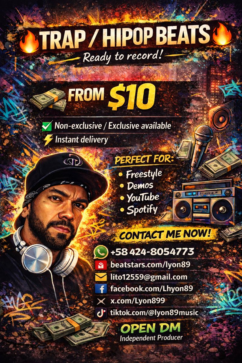 🎧 PROFESSIONAL BEATS FROM $10🔥i

 Trap / Hip Hop / Drill 

 Ready to record Instant delivery  If you're a serious artist and need quality beats, 

If you're a serious artist and need quality beats, DM me.  

🔥 DMs open

#Trap #HipHop #Beatmaker #IndependentArtist