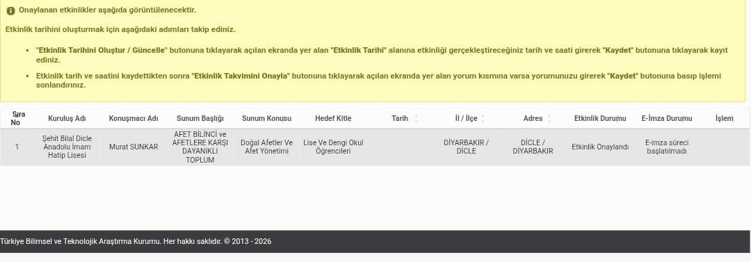 Okulumuzun TÜBİTAK Bilim Söyleşileri başvurusu kabul edilmiştir.
Bilimi gençlerimize sevdirmek, araştıran ve sorgulayan bireyler yetiştirmek için çalışmalarımıza kararlılıkla devam ediyoruz.
Emeği geçen herkese teşekkür eder, sürecin hayırlı olmasını temenni ederiz. 🔬📚