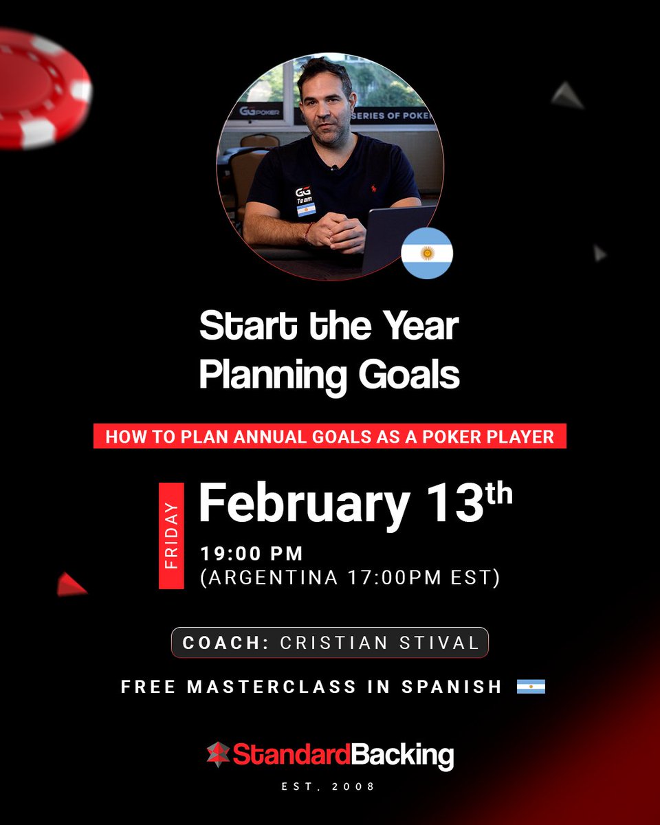 🇦🇷🔥 Today we go live with Cristian Stival
Standard Backing Brand Ambassador in Argentina.

This is more than a class — it’s a collaboration built to help serious players structure their 2026 the right way.

🎯 Topic: How to Plan Annual Goals as a Poker Player
🗓 Today
⏰ 17:00pm