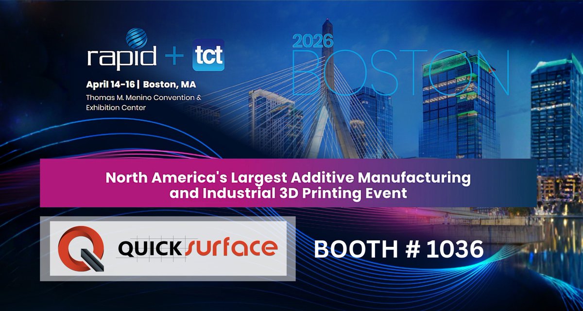 QUICKSURFACE at RAPID+TCT 2026 | Booth #1036
April 14–16 | Boston
Live Scan-to-CAD demos with <a href="/quicksurface/">QUICKSURFACE</a>  and <a href="/GoMeasure3D/">GoMeasure3D</a> .

🎟 FREE Expo Pass + 20% off Conference.
👉 quicksurface.com/rapit-tct-2026/

#RAPIDTCT #QUICKSURFACE #ScanToCAD #ReverseEngineering #CAD