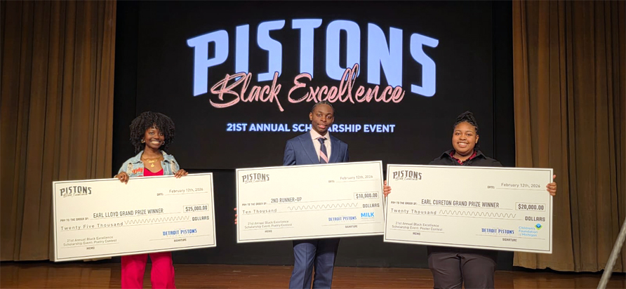 TellUsDetroit's tweet photo. The @DetroitPistons hosted the 21st Annual Black Excellence Scholarship Event, awarding over $100K to local high school seniors. Congrats to Kady Robinson ($25K for Poetry) and Cherokee Barrow ($20K for Art) on their massive wins! 🏆 🏀 #DetroitPistons #BlackExcellence #hbmeeks https://t.co/cwNInzU5sw