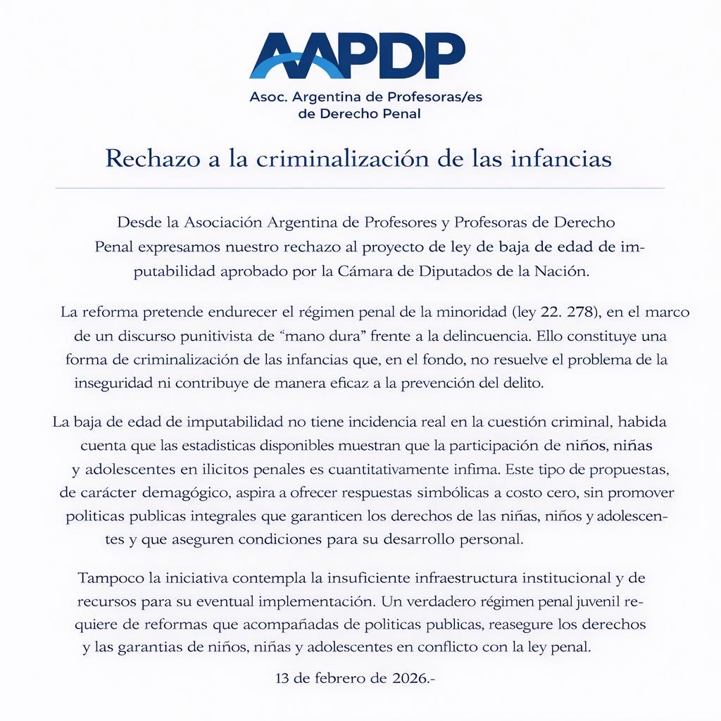 Comunicado: rechazo al proyecto de baja de edad de imputabilidad