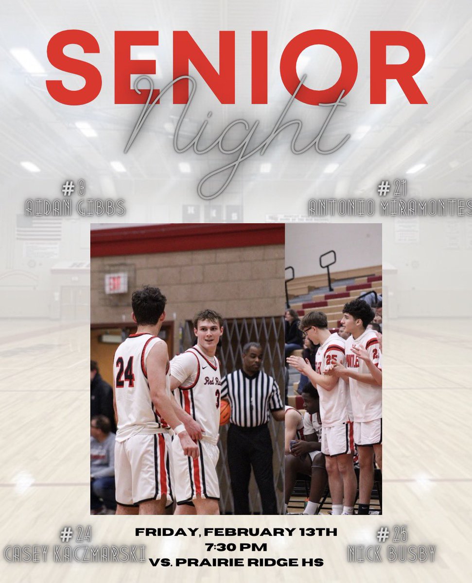 Tonight is SENIOR NIGHT

We will be honoring the years of hard work from 4 individuals tonight as we take on Prairie Ridge in our home finale.

Over the next couple of hours, we will share some posts of each of ours seniors: Nick, Aidan, Casey, and Antonio. Thank you seniors!