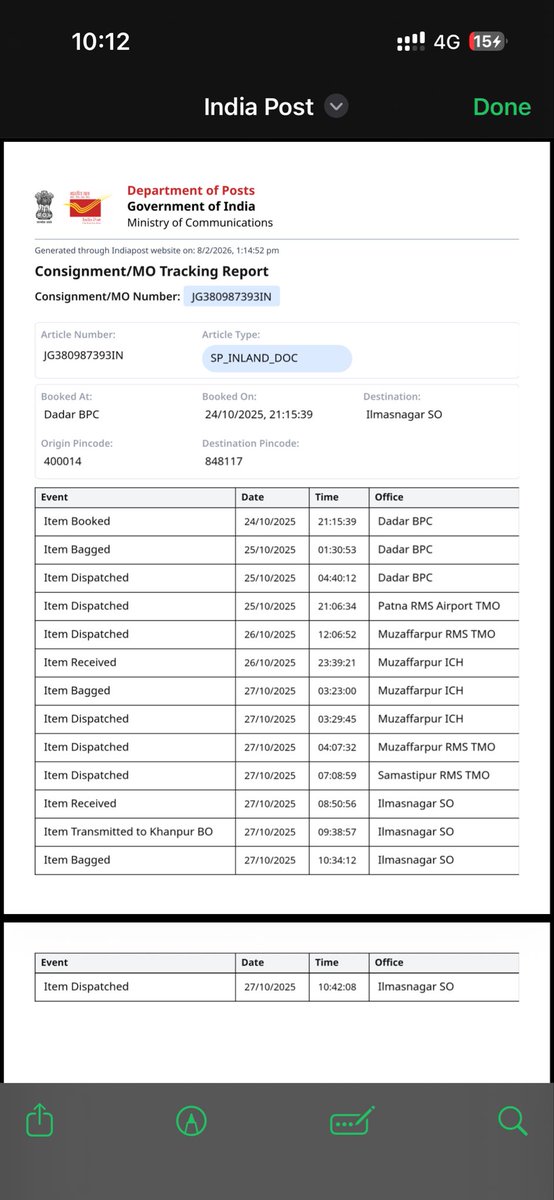PankajFlame's tweet photo. @IndiaPostOffice

Consignment No: JG380987393IN

Dispatched from Ilmasnagar SO on 27/10/2025, but ATM card not delivered yet.

Unacceptable delay. Where is the parcel?
Update immediately.

#IndiaPost #SpeedPost #DeliveryDelay https://t.co/umeVPEe44F
