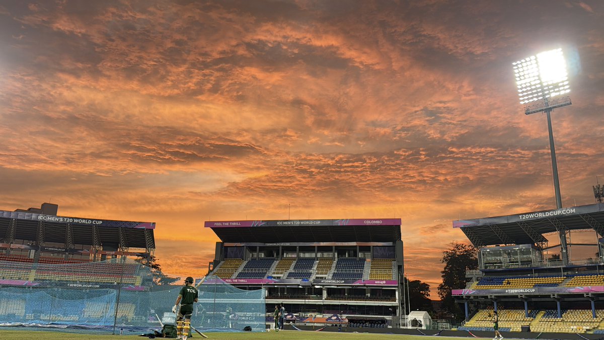 TheRealPCB's tweet photo. 📍 R. Premadasa Stadium 🌅

Under the Colombo skies, the work continues ahead of the next #T20WorldCup clash 🏏

#BackTheBoysInGreen | #WeHaveWeWill https://t.co/kUFv1LTyi3