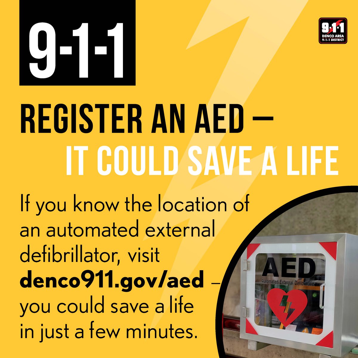 Denco911's tweet photo. This Heart Month, you can make a big difference by adding to Denton County's AED database! Head to https://t.co/tI84cmcsb0 and let us know where to find a defibrillator at a gym, store or any public place. This can save a life! https://t.co/3HfIfzWq6G