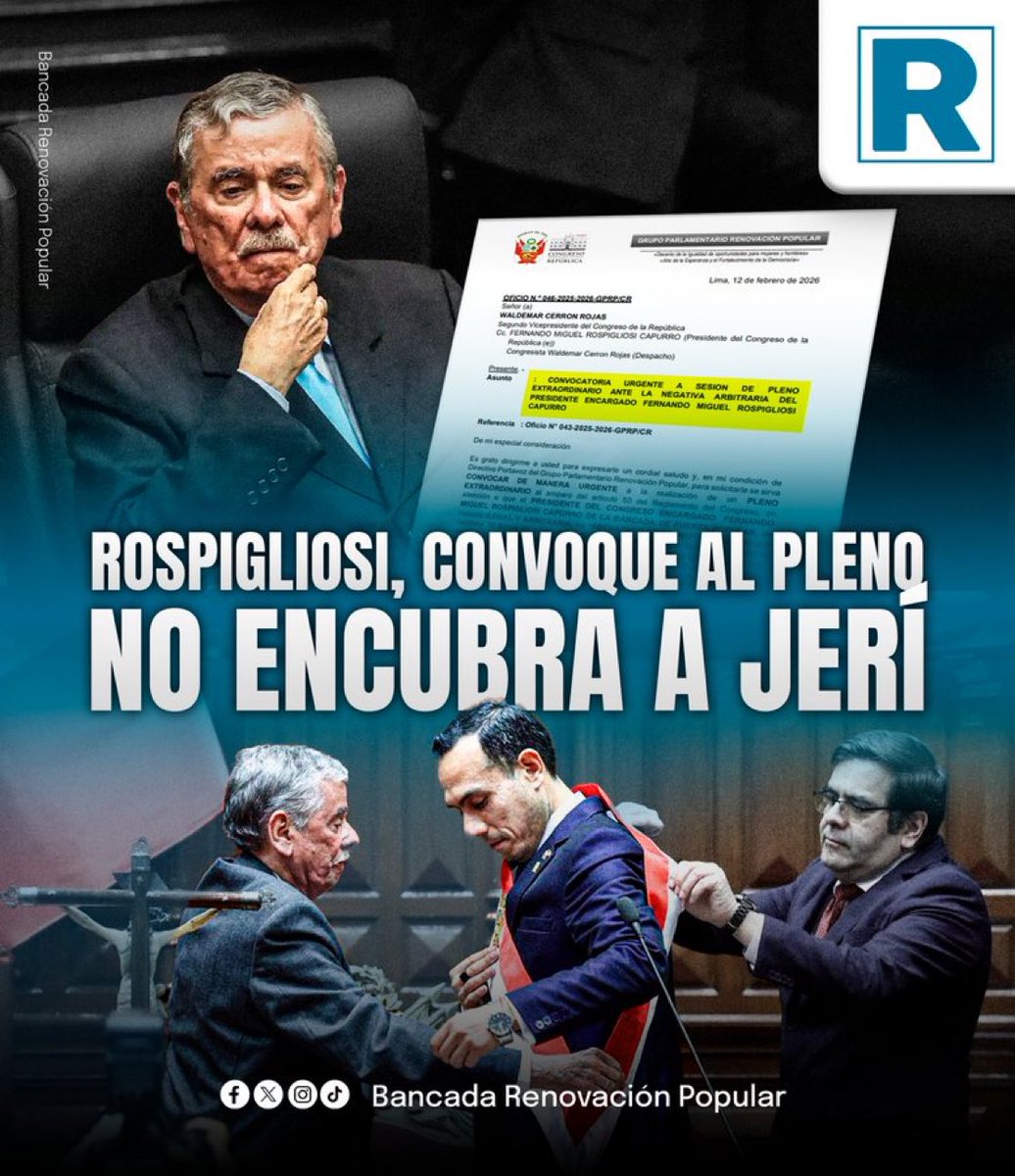 🚨Ante la negativa arbitraria del presidente del <a href="/congresoperu/">Congreso del Perú 🇵🇪</a>, Fernando Rospigliosi, de convocar a un Pleno Extraordinario solicitado con 79 firmas de congresistas de diferentes bancadas, hoy hemos solicitado a Waldemar Cerrón Rojas, que convoque al Pleno conforme al Reglamento.