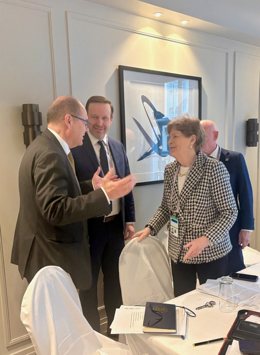 ChrisMurphyCT's tweet photo. Scenes from the first day of the Munich Security Conference. Meetings with Balkan leaders, the EU Foreign Minister, and speaking on panels on Gaza and the future of AI. https://t.co/KH7TGDpWpA