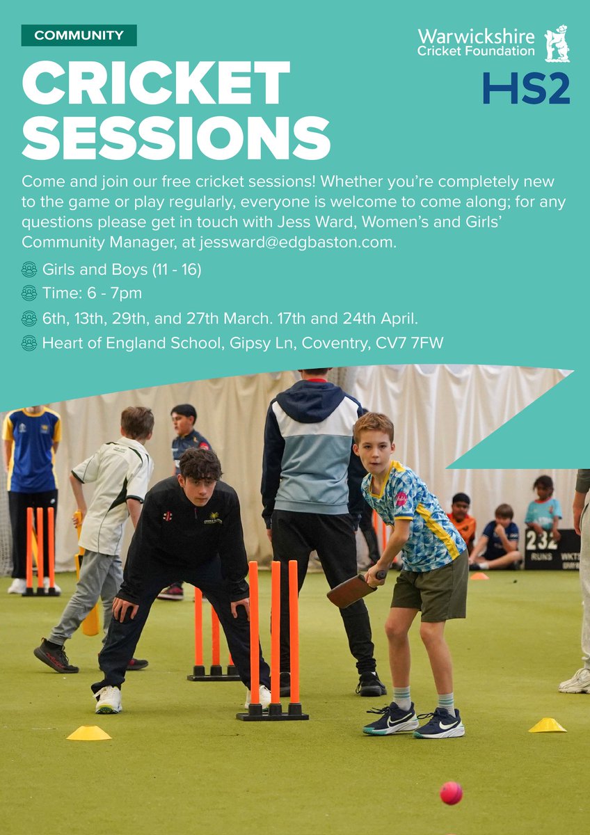 berkswelljunior's tweet photo. free cricket sessions for boys and girls aged 11-16 at Heart of England School starting 6 March 👇👇 https://t.co/k6lqQoMWF3