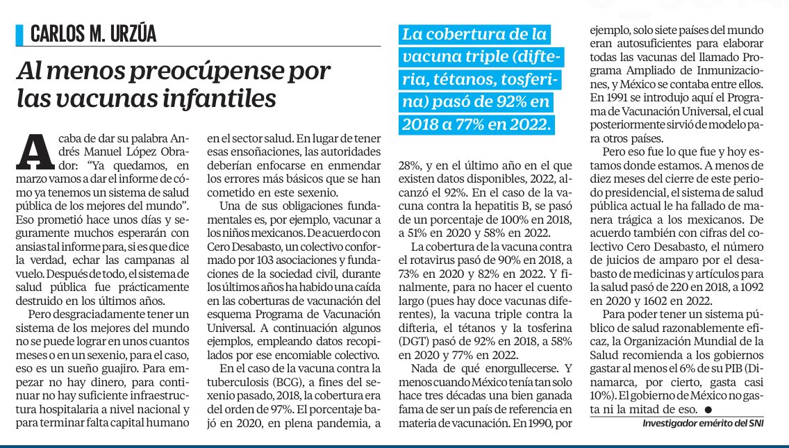 MLopezSanMartin's tweet image. Interesante lo que escribió alguien que fue secretario de Hacienda de AMLO

"Al menos preocúpense por las vacunas infantiles", decía Carlos Urzúa en diciembre de 2023

Desde esa fecha advertía un desplome en la vacunación en el sexenio de López Obrador 

📷 @El_Universal_Mx