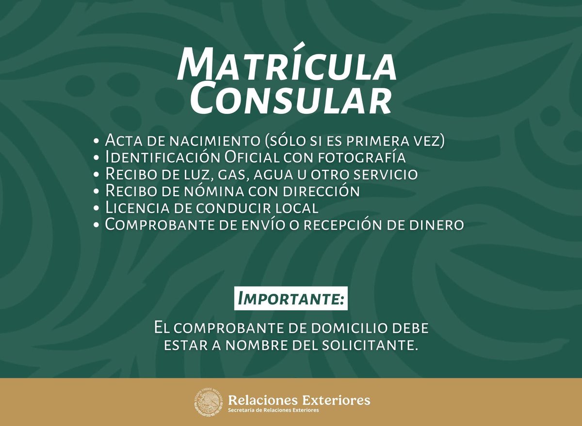 ConsulMexRlm's tweet photo. La matrícula consular acredita tu identidad y nacionalidad mexicana en el extranjero. 

Aquí te compartimos la información básica para tramitarla. https://t.co/rKfQhg0jeg