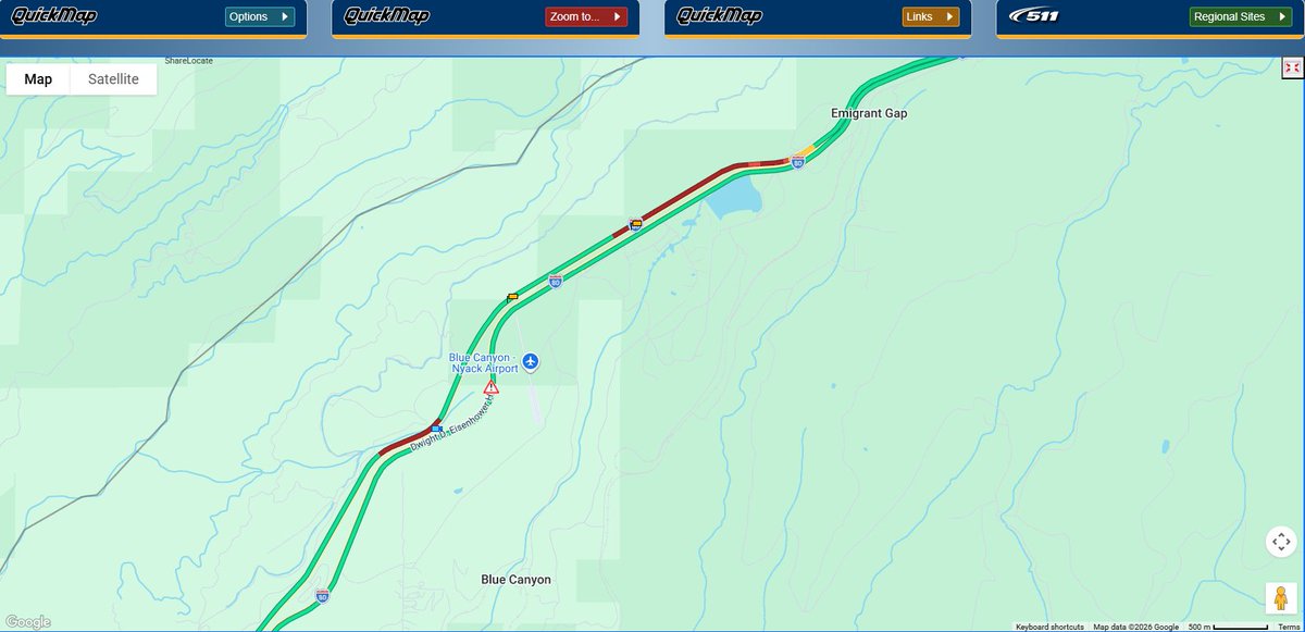 CaltransDist3's tweet image. #TrafficAlert Traffic is being held along westbound I-80 near Whitmore. There is no estimate of when traffic will be released. Delays are expected. Check #QuickMap for any updates.

@CHPGoldRun