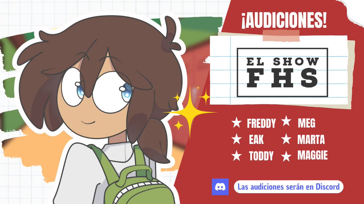 #FHS / #FNAFHS /#ElshowFHS
Audiciones Abiertas  
📅 Del 13 al 19 de febrero
✅ Requisitos: 
Tener más de 17 años.
Contar con disponibilidad de tiempo.
Buena calidad de audio.
 Experiencia.
 ¡Te esperamos! 👉 discord.gg/CMgkkrFE