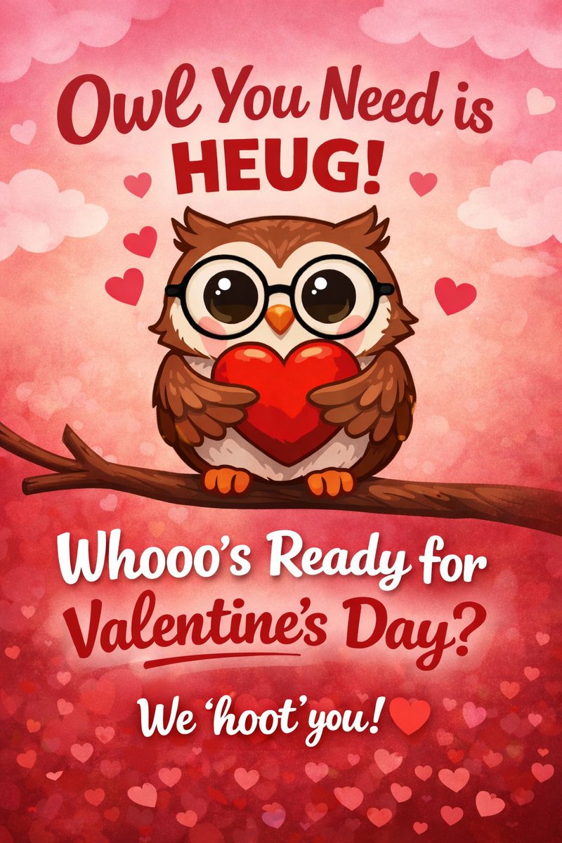 A little HEUG love, delivered early — owl you need is HEUG!
We’re so glad you’re part of the community.

Happy Valentine’s Day from Whoo and the whole HEUG family! ❤️✨