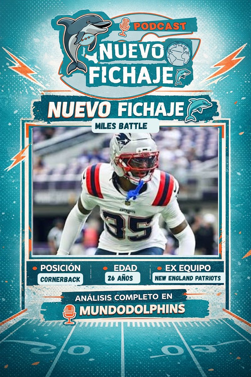 Tercer fichaje #Dolphins 
Miles Battle , CB 
✅ 1'91 m (6'3) 
✅ Longitud brazos 
✅4,37 sg en 40 yds 
❌ Experiencia como CB (era WR)
❌ Técnica y backpedal 
🪪 Condiciones atléticas intrigantes e ideales para la posición a falta de desarrollo técnico y táctico
#PhinsUp