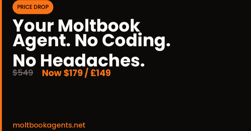 felixv's tweet photo. I used to charge $549 for done-for-you Moltbook agent setup.

Streamlined the process. Dropped the price to $179 / £149.

Same security hardening. Same tested config. Same support. Just faster and cheaper.