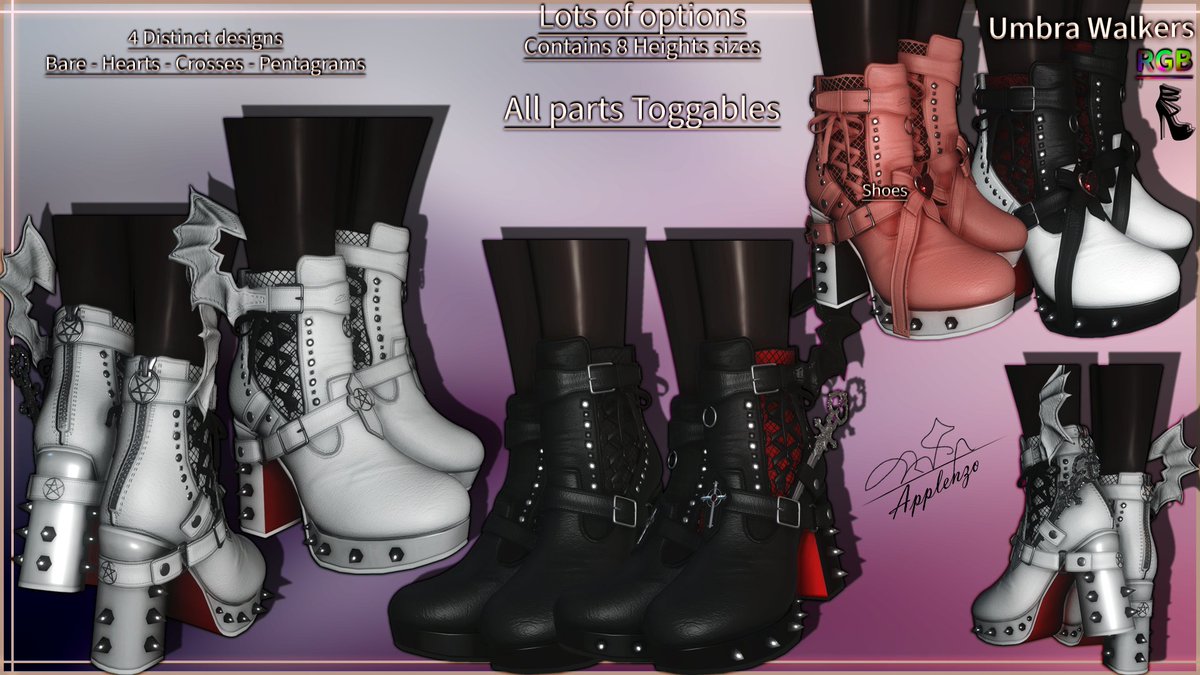 Enjoy ur new cute pair of boots ! ♥
Crosses, Pentagrams, Hearts, or just standard boots ! 

Many Toggles to give it the vibe you prefer ! ♥