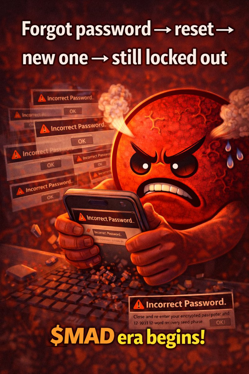 devmadcoin's tweet image. Forgot password → reset → new one → STILL LOCKED OUT 
MAKES ME SO $MAD 😡
CA: Fa7ZE9nCEYnrHsnoeHuhEExJpchtrBtKXnWe6CgHpump