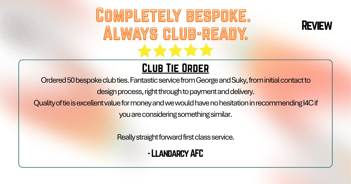“Really straightforward first-class service.”
🎯 Trusted by clubs across the UK.
🎽 Custom ties, badges &amp; merch, made to order.

👉 i4cpublicity.co.uk

#i4cpublicity
#BrandedMerch
#PromotionalProducts
#ClubTies #TeamGear #CustomMerch