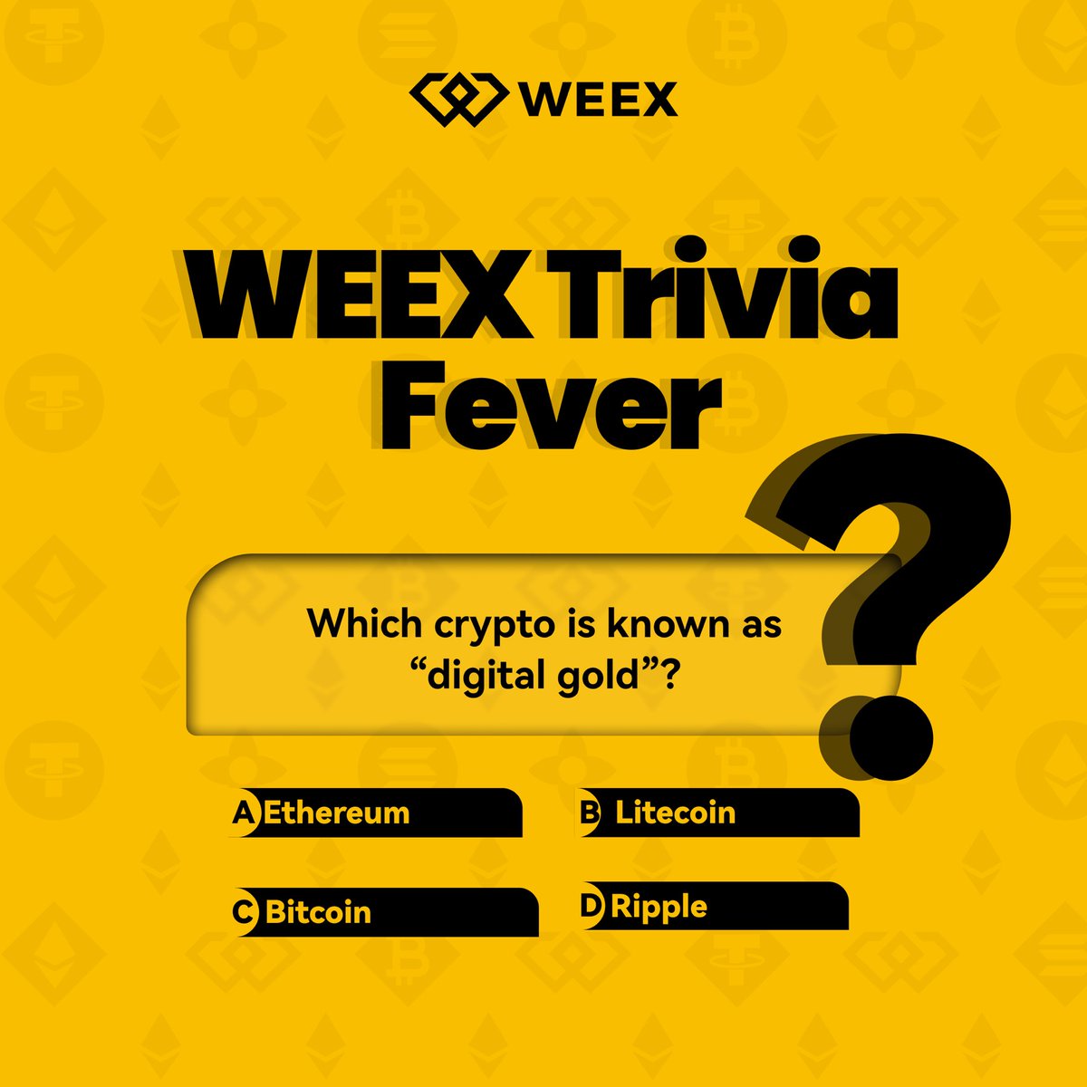 🚀WEEX Trivia Fever DAY 3

Answer daily crypto questions and stand a chance to win from the $500 prize pool 

To get started:
✅ Follow <a href="/WEEX_Africa/">WEEX Africa</a> &amp; turn on post notifications
🔁 Retweet this post
✅Tag 3 friends who are not following <a href="/WEEX_Africa/">WEEX Africa</a>
✅Drop your answer + UID