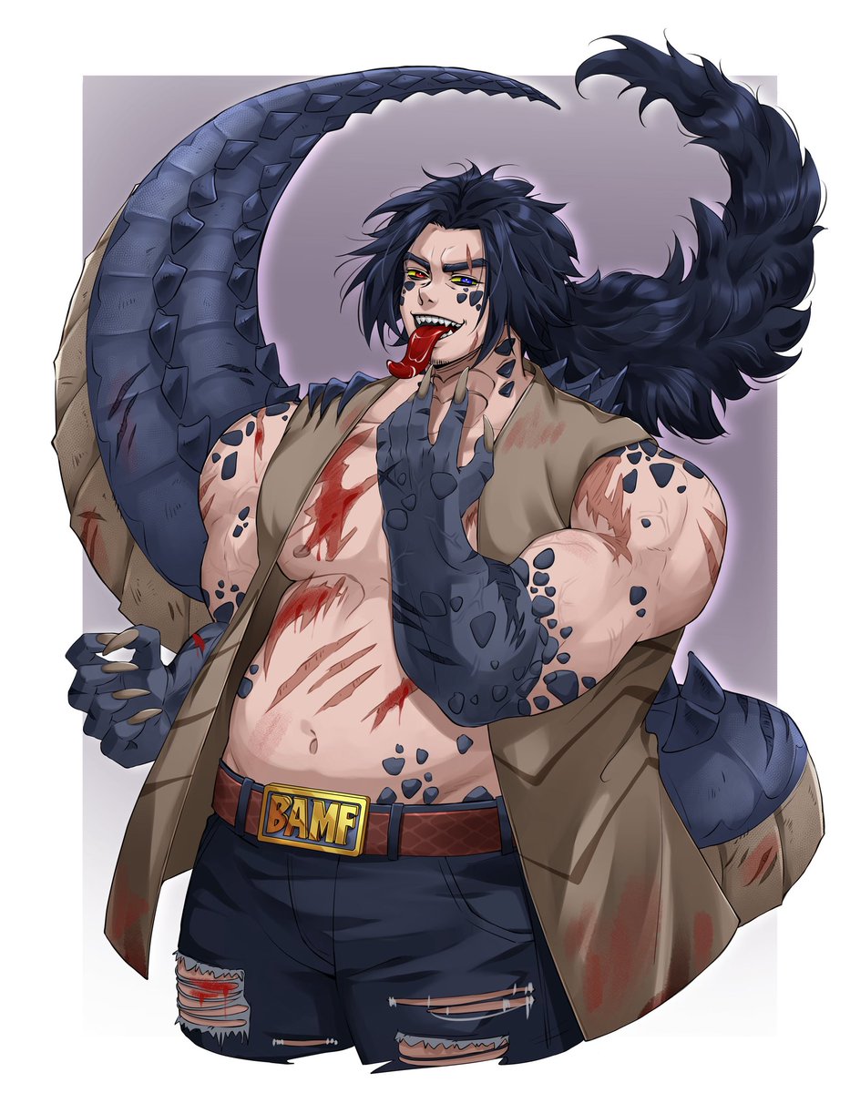 “Hey! I’m only doin’ this ta fit in… I don’t understand how you tinies do it… why’re you lookin’ at me like that…?”
Human form Goji! Cuz why not ! He needs this form to blend in…sorta. 
Art wonderfully done by the amazingly talented <a href="/JackyArt3/">Jackyart 🙂‍↕️ ~close comms~</a>