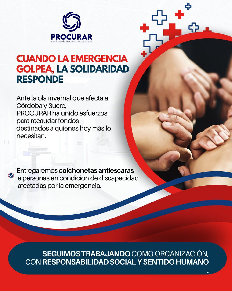 🤝 PROCURAR apoya a Córdoba y Sucre ante la ola invernal.

Recaudamos fondos y realizaremos la entrega de colchonetas antiescaras para personas con discapacidad afectadas por la emergencia.

Compromiso social que trasciende lo jurídico.
#Procurar #Solidaridad #Córdoba #Sucre