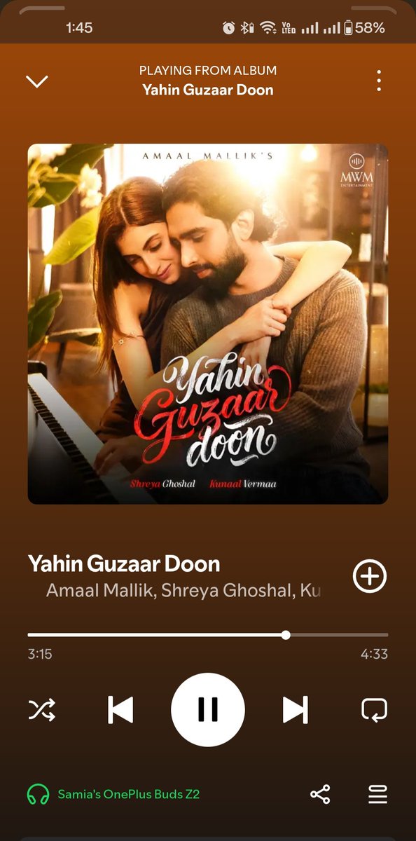 SamiaRashid8's tweet photo. koyi aisa paal ,jiya e nehi 
jisme tera name na Liya
tere ho gaye toh humne sanam
sabse faasla bana liya 

 #YahinGuzaarDoon is so beautiful but this verse piercing heart♡

 @shreyaghoshal you are unreal as always 
@AmaalMallik you won heart again 
 @kunaalvermaa77 lyrics damn https://t.co/FMYqyDmmCG