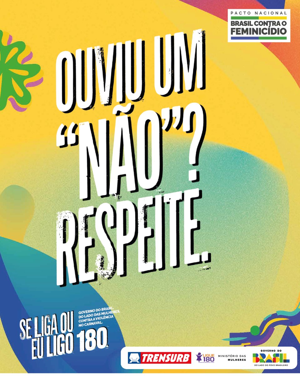 No meio do bloco, na rua ou no camarote, a segurança das mulheres é prioridade. Violência não é brincadeira e não faz parte do Carnaval.

Diante de qualquer situação de violência, denuncie ligando 180 (24h e gratuito).